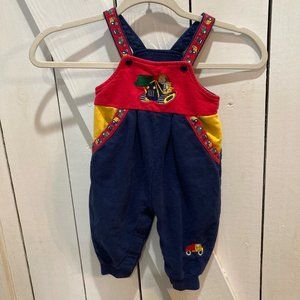 Vintage primary colors construction truck print overalls 12 M